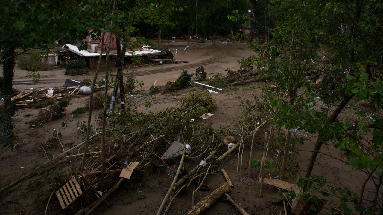 Debris covers the entrance to Biltmore Estate on October 1 after Hurricane Helene pounded the Southeast.