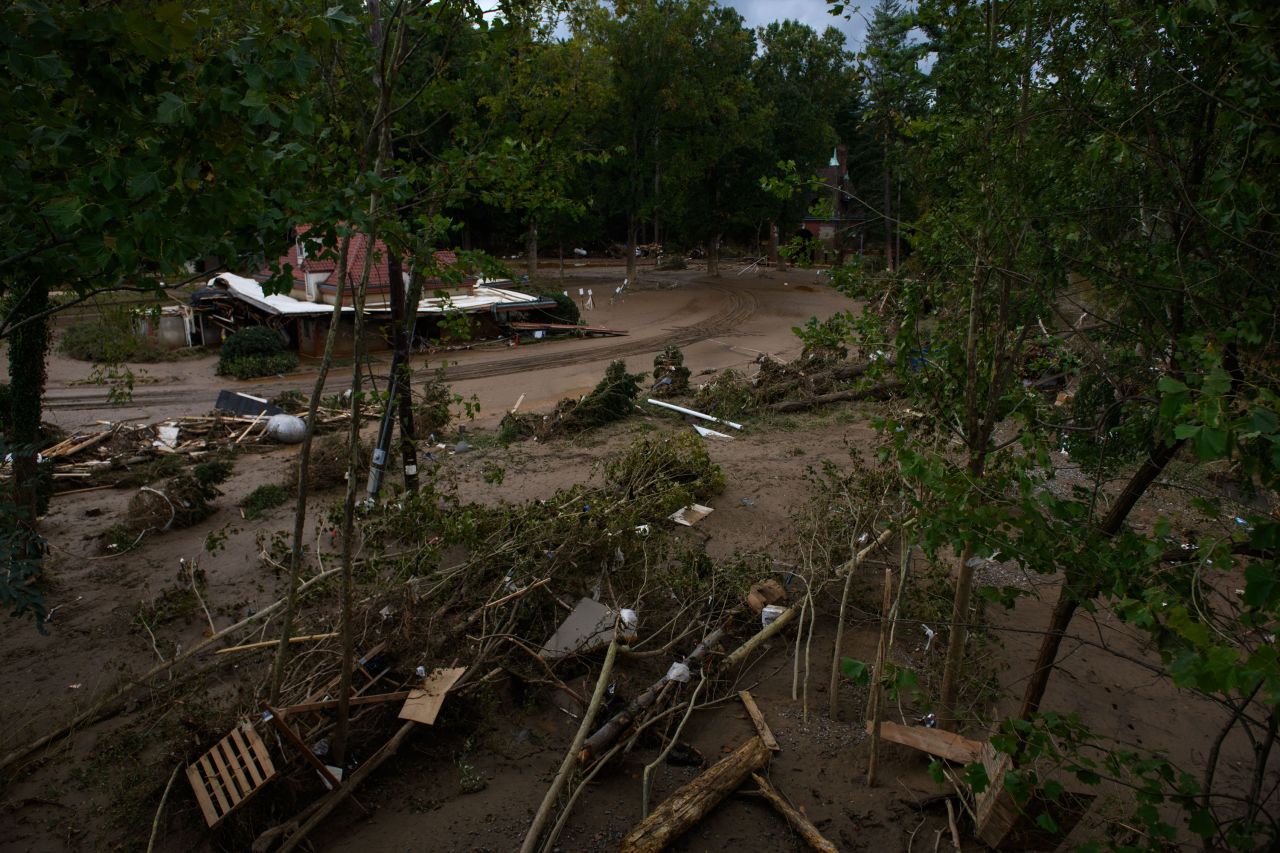 Debris covers the entrance to Biltmore Estate on October 1 after Hurricane Helene pounded the Southeast.