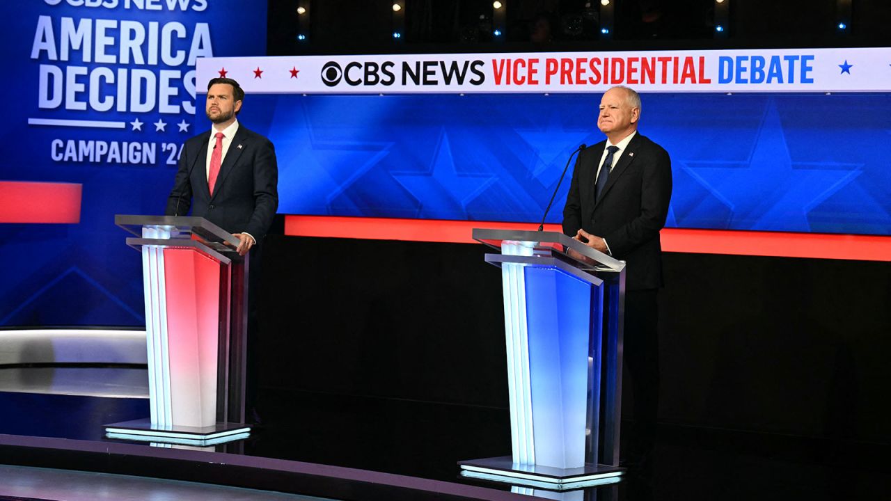 Sen. JD Vance and Minnesota Gov. Tim Walz participate in the Vice Presidential debate hosted by CBS News at the CBS Broadcast Center in New York City on October 1.