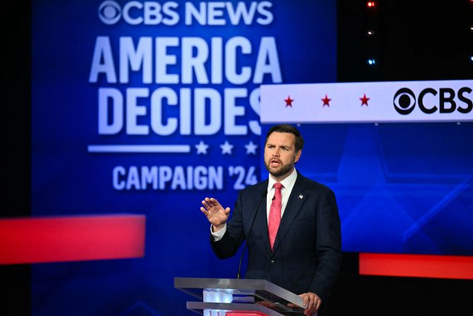 Vance answers a question during the debate. The Republican was elected to the US Senate in 2022.