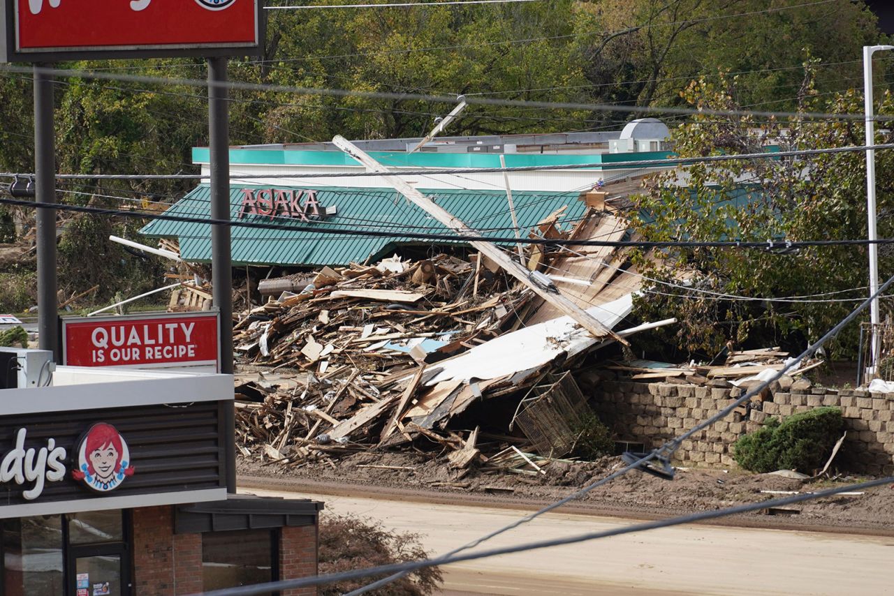 Remains of a restaurant are seen in Asheville, North Carolina, on Tuesday.