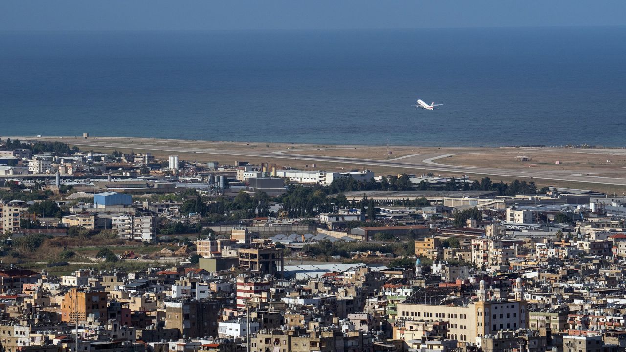 A flight takes off from Beirut airport on October 2, 2024 in Beirut, Lebanon.