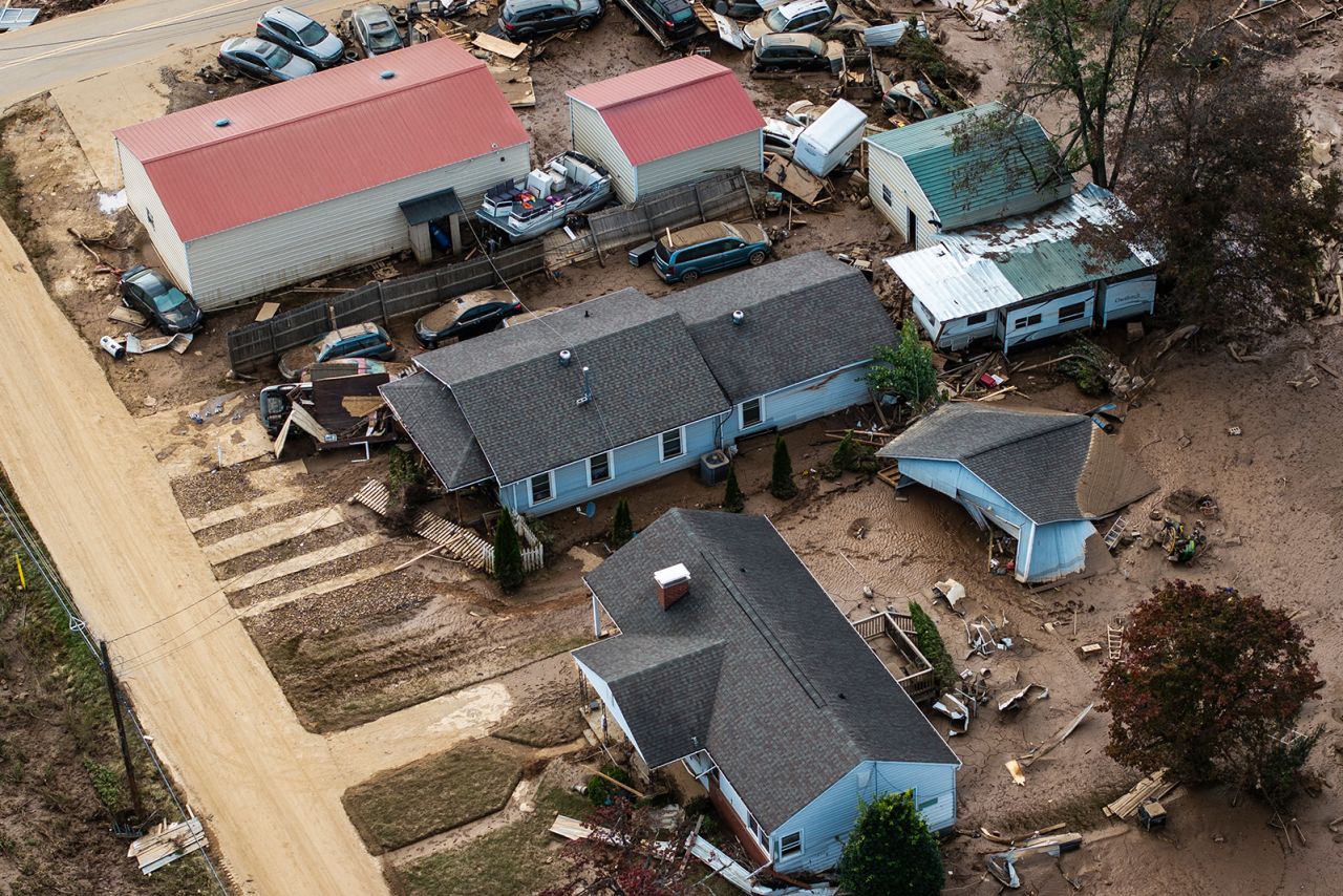 Debris is seen in the aftermath of Hurricane Helene in Swannanoa, North Carolina, on October 1.