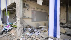 GEDERA, ISRAEL - OCTOBER 2: People survey the damage to Shalhavot Chabad elementary school in Gedera following a missile attack on October 2, 2024 in Gedera, Israel. The Israeli military says missiles have been launched from Iran to Israel, in what represents a further escalation in the regional conflict. (Photo by Leon Neal/Getty Images)