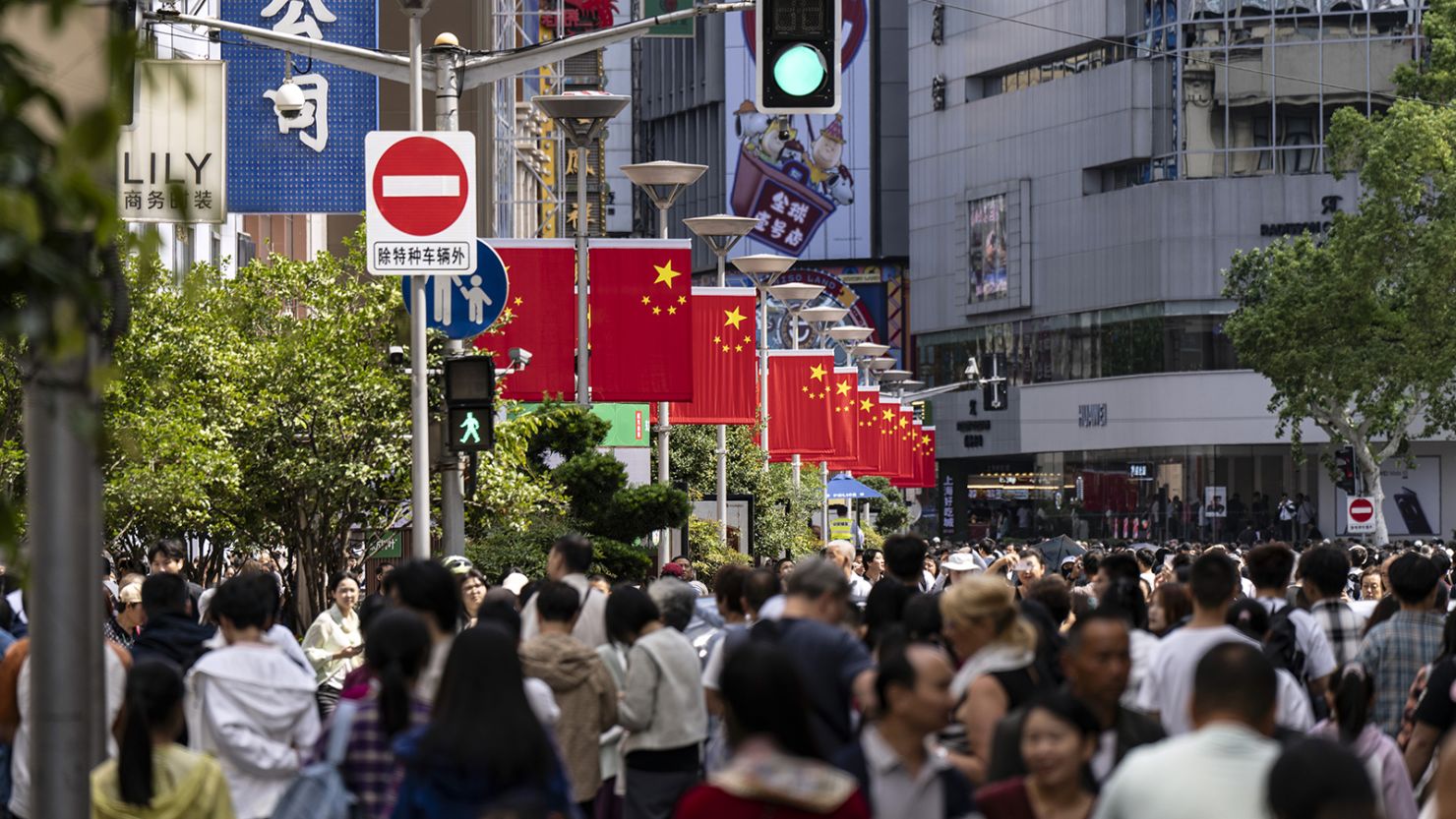 Shoppers on Nanjing East Road in Shanghai, China, on October 2, 2024.