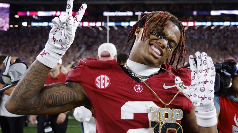 TUSCALOOSA, ALABAMA - SEPTEMBER 28: Ryan Williams #2 of the Alabama Crimson Tide celebrates after his team's victory against the Georgia Bulldogs at Bryant-Denny Stadium on September 28, 2024 in Tuscaloosa, Alabama. (Photo by Todd Kirkland/Getty Images)