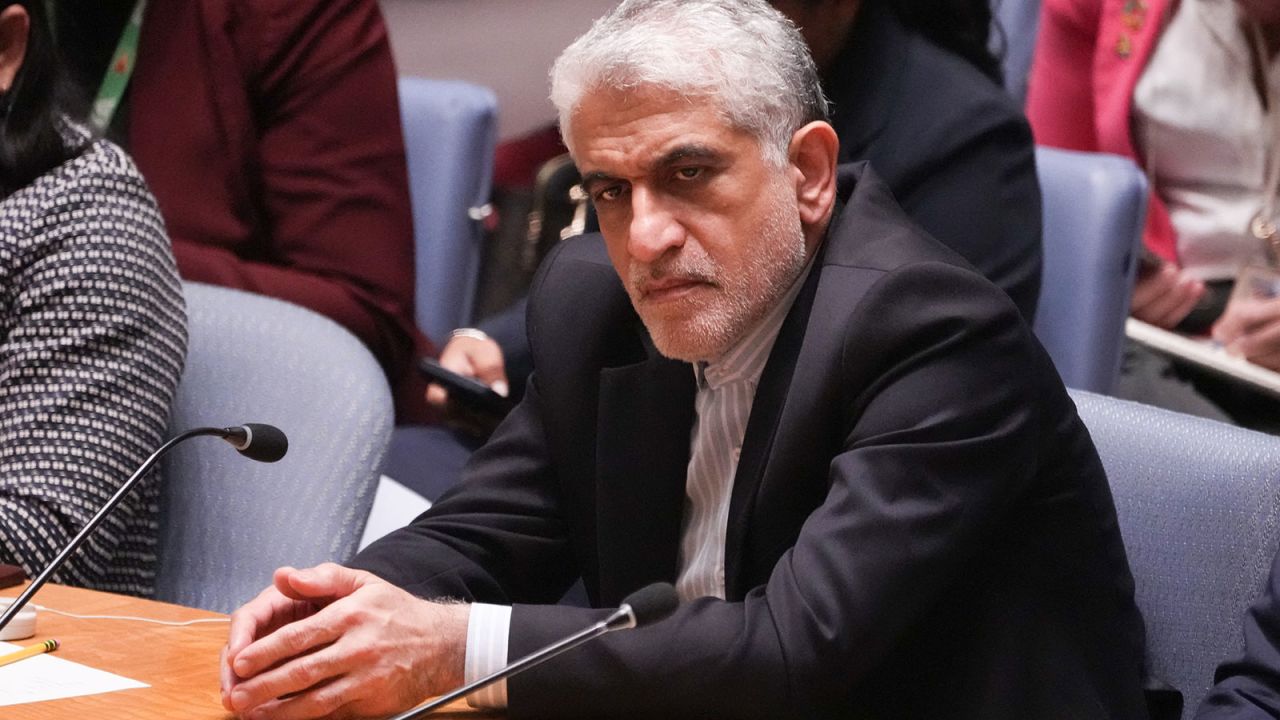 Iranian Ambassador to the United Nations Amir Saeid Iravani looks on during the Security Council meeting on the situation in the Middle East at the United Nations headquarters on Wednesday, October 2, in New York.