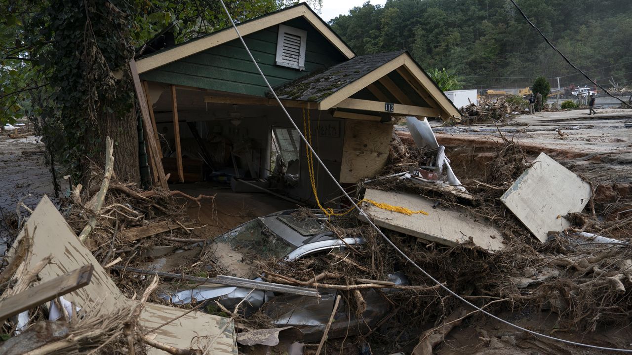 Remnants of a home are seen following the passage of Hurricane Helene in Lake Lure, North Carolina, on October 2.