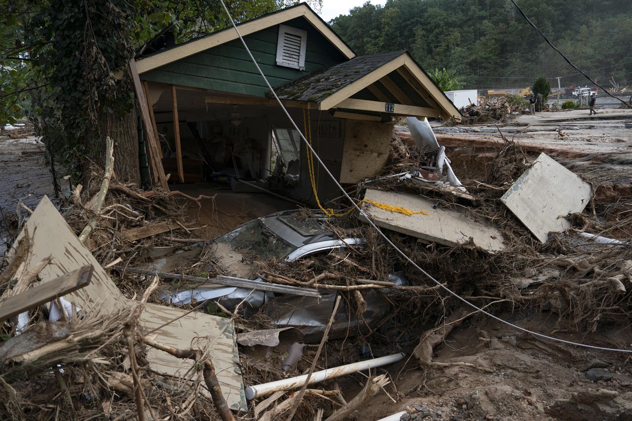 Remnants of a home are seen following the passage of Hurricane Helene in Lake Lure, North Carolina, on October 2.