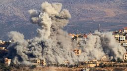 TOPSHOT - Smoke billows during an Israeli airstrike on the the southern Lebanese village of Khiam near the border with Israel on October 3, 2024. (Photo by AFP) (Photo by -/AFP via Getty Images)