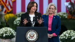 Vice President and Democratic Presidential nominee Kamala Harris speaks during a rally at Ripon College on October 3, 2024 in Ripon, Wisconsin. The rally comes a day after Harris visited Georgia to assess the aftermath of Hurricane Helene.
