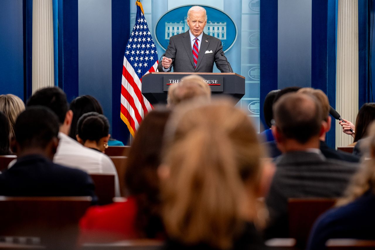 U.S. President Joe Biden speaks during a news conference in the Brady Press Briefing Room at the White House on October 4 in Washington, DC.