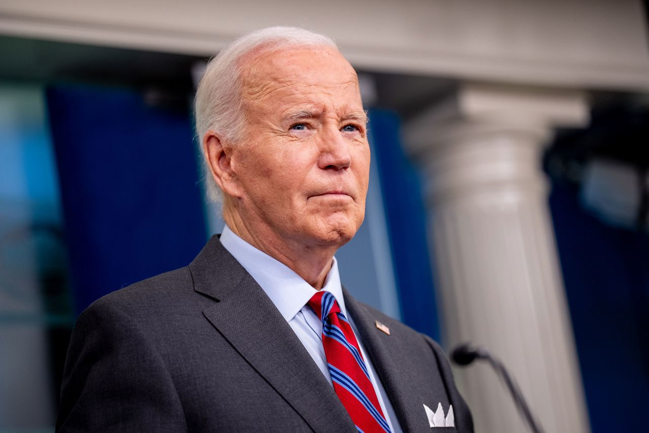 President Joe Biden appears during a news conference in the Brady Press Briefing Room at the White House on October 4.