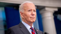 Then US President Joe Biden appears during a news conference in the Brady Press Briefing Room at the White House on October 04, 2024 in Washington, DC.