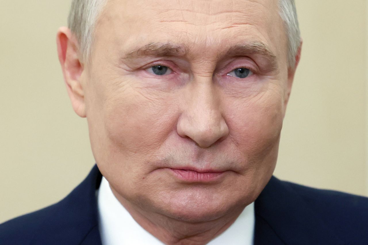 Russia's President Vladimir Putin delivers a video address in Moscow, Russia, on October 4, 2023.