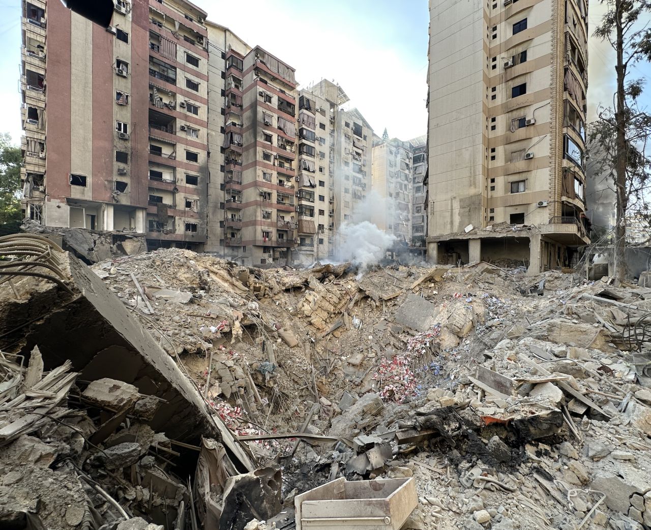 Destroyed residential buildings are seen after the Israeli military carried out airstrikes on the Dahiyeh area, south of Beirut, on Saturday.