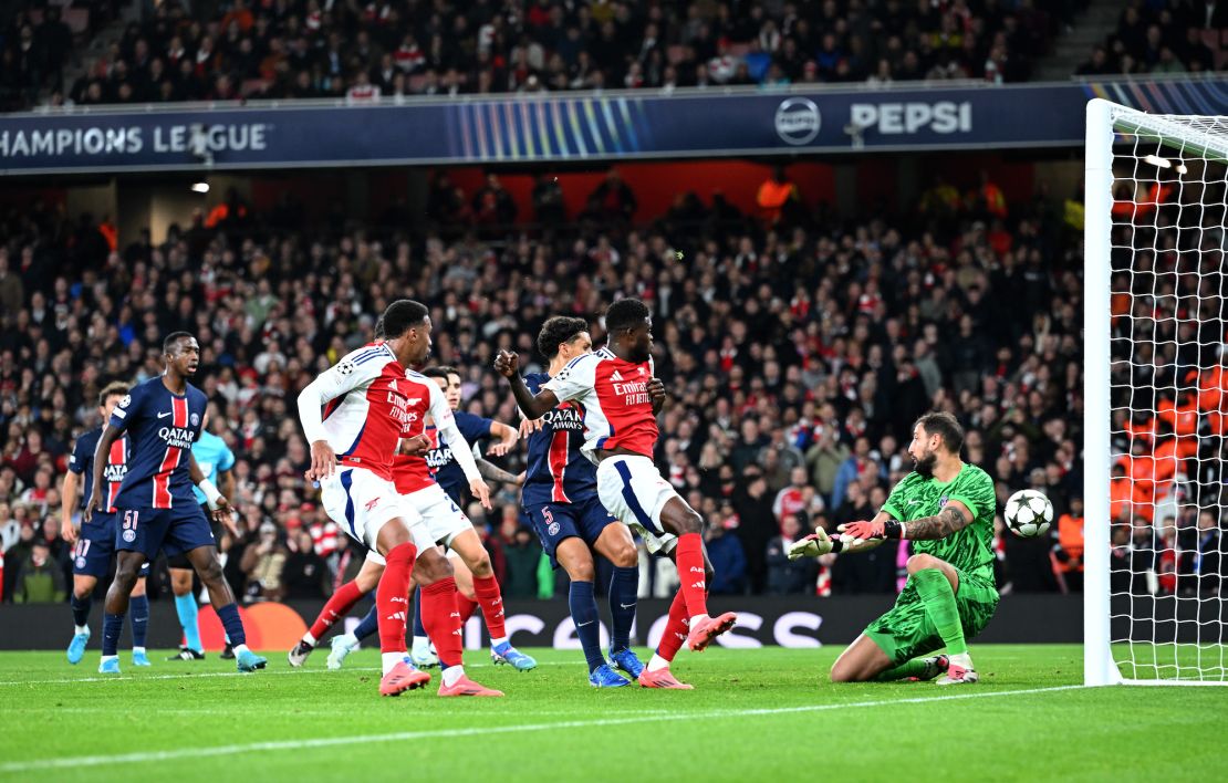 Gianluigi Donnarumma concedes PSG's second of the night. Stuart MacFarlane/Arsenal FC