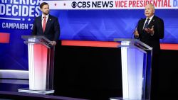 NEW YORK - OCTOBER 01: Republican vice presidential candidate, Sen. JD Vance (R-OH), and Democratic vice presidential candidate, Minnesota Gov. Tim Walz, participate in a debate at the CBS Broadcast Center on October 1, 2024 in New York City. This is expected to be the only vice presidential debate of the 2024 general election. (Photo by Chip Somodevilla/Getty Images)