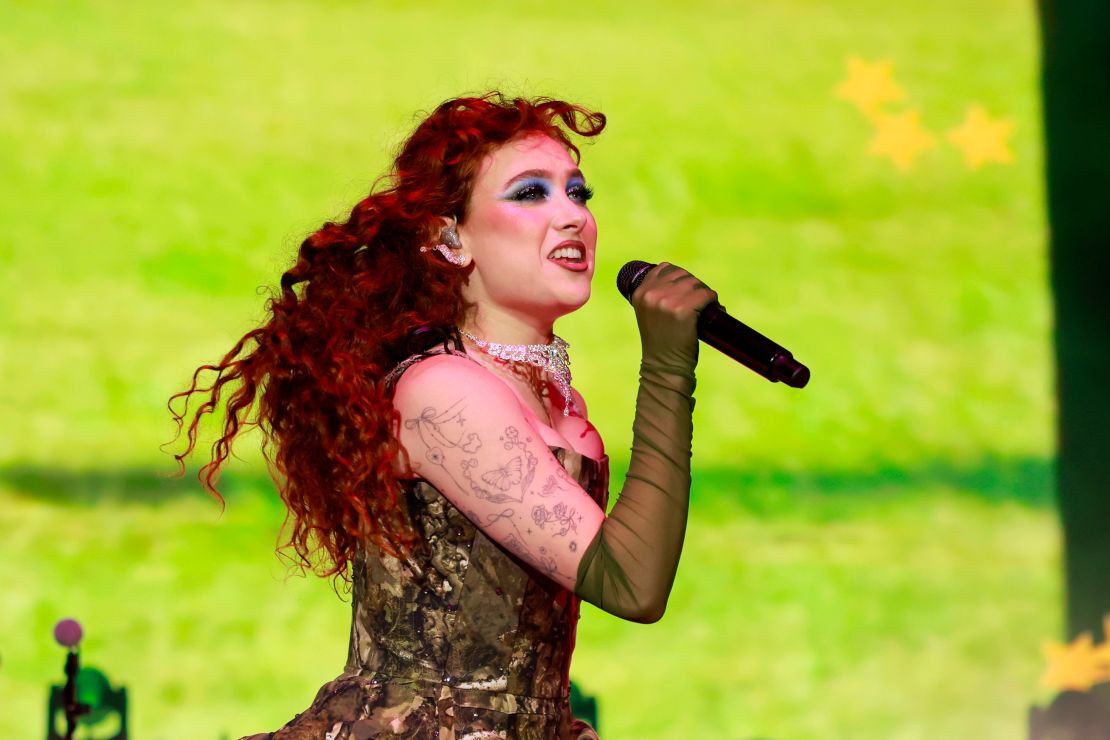 Chappell Roan performs on stage during the Chappell Roan: The Midwest Princess Tour at FirstBank Amphitheater on October 01, 2024 in Franklin, Tennessee.