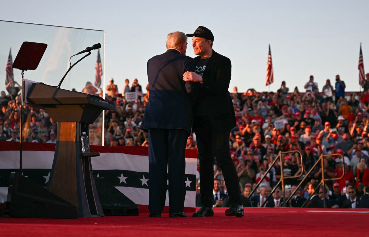 Elon Musk joins Donald Trump at a campaign rally in Butler, Pennsylvania, on October 5.