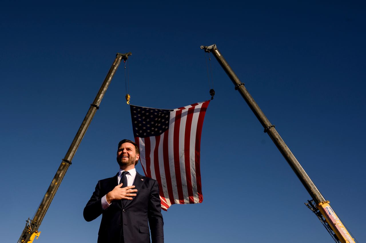 JD Vance arrives for a campaign event at the Butler Farm Show in Butler, Pennsylvania, on October 5.