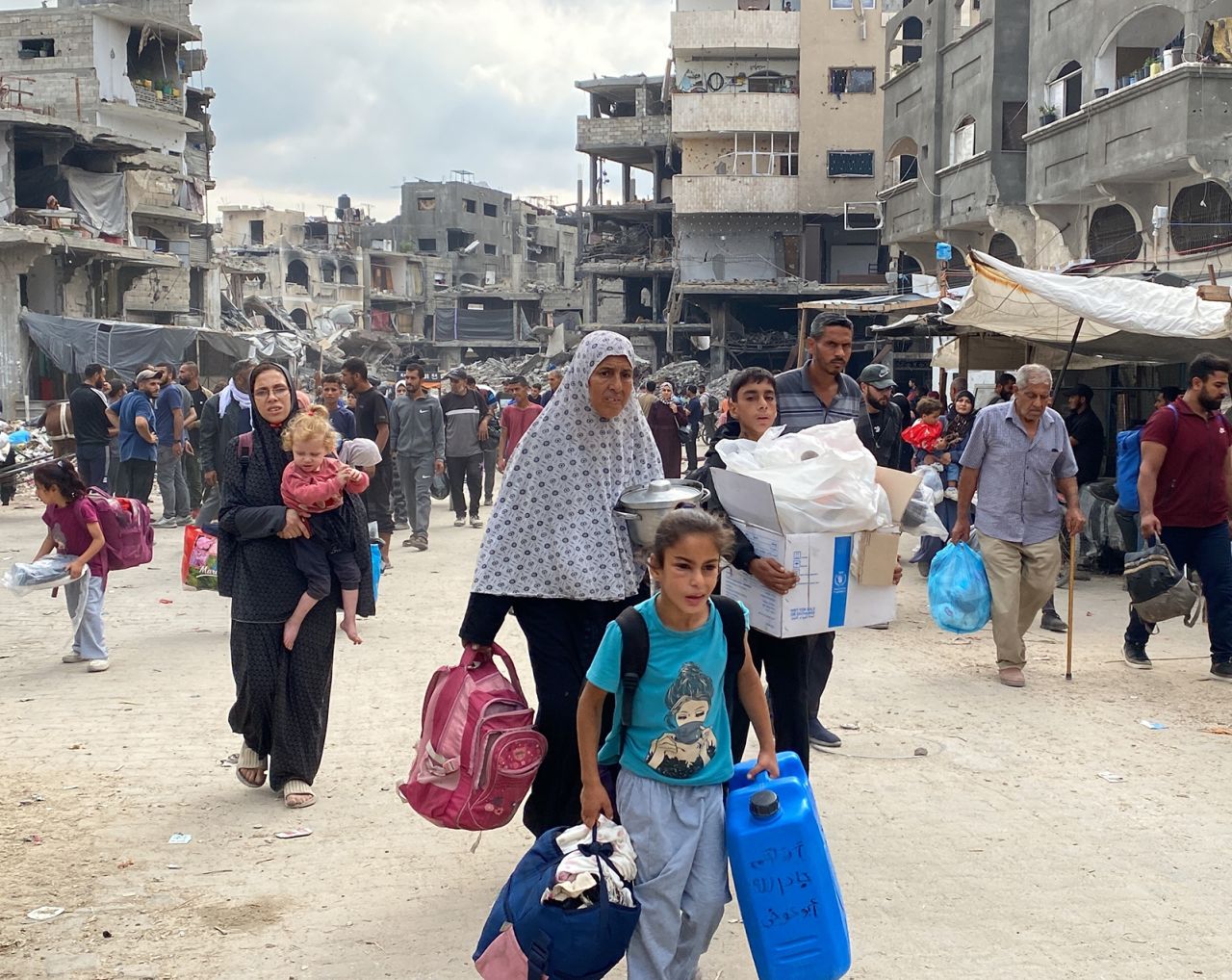 Palestinians migrate toward areas they believe to be safer as the Israeli army intensifies its attacks in Jabalia, Gaza on October 6.