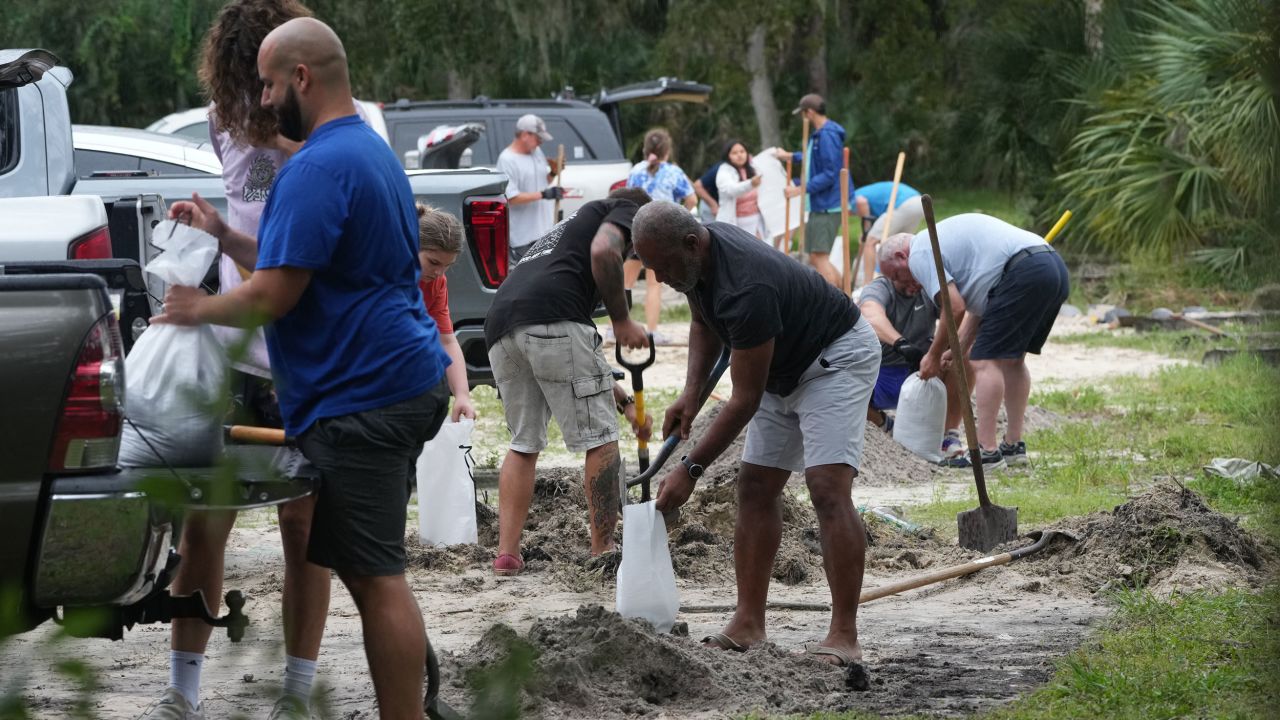 Pinellas County residents fill sandbags at John Chestnut Park in Palm Harbor, Florida, on October 6.