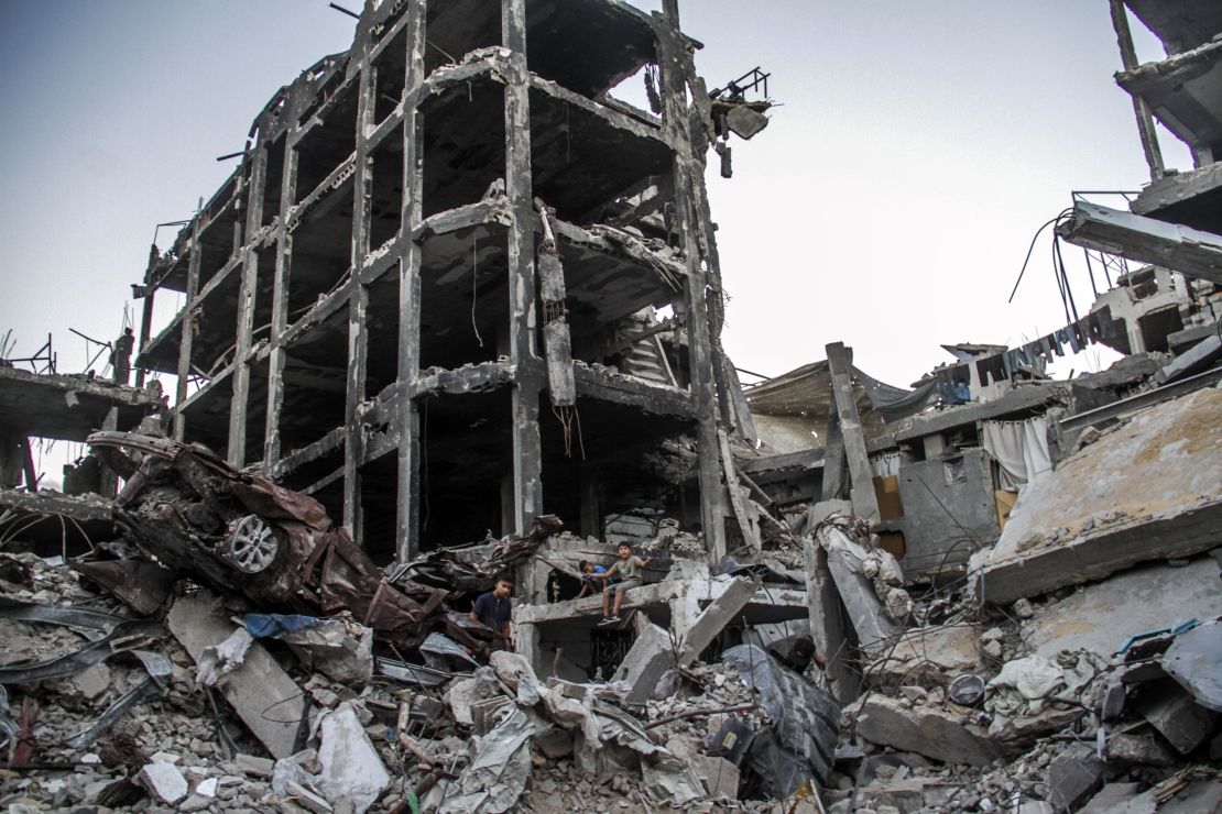 GAZA CITY, GAZA - OCTOBER 03: A view of the destruction of Jabalia refugee camp following Israeli attacks, as hundreds of thousands of Palestinians continue to be forcibly displaced across the Gaza Strip amid destruction, hunger, and fear one year after a devastating Israeli war in Gaza City, Gaza on October 03, 2024. The Israeli army launched an offensive on Gaza following a Hamas attack on Oct. 7, 2023, killing nearly 42,000, mostly women and children, and injuring 97,100 others. The Israeli offensive has displaced almost the entire population of the territory amid an ongoing Israeli policy that has led to severe shortages of food, clean water, and medicine. The assault has caused massive destruction across the Palestinian enclave with the UN estimating the debris of destroyed buildings at over 42 million tons. Gaza's government media office also said that 611 mosques and three churches were destroyed and 214 other mosques partially damaged in Israeli attacks. The attacks has also wiped out 206 archaeological and heritage sites alongside 36 sports facilities, stadiums, and gyms. (Photo by Mahmoud ssa/Anadolu via Getty Images)