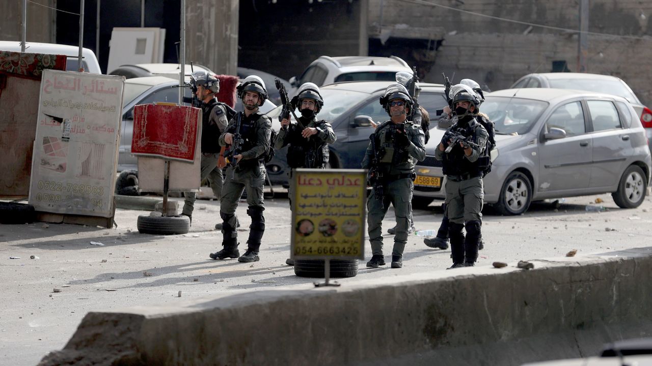 Israeli soldiers raid the Qalandiya refugee camp, north of East Jerusalem on October 7.