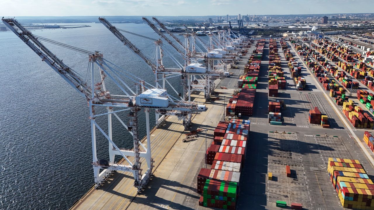 <strong>A photo from the Port of Baltimore taken Thursday, when operations at that port and others along</strong> <strong>the United States' East and Gulf Coasts were shut by the third day of a longshore workers' strike. Strikers returned </strong>to work early Friday after union and management negotiators reached a deal on wage hikes.