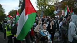 Pro-Palestinian supporters march with Palestinian flags outside the venue for the World Academic Summit at The University of Manchester in a "Demonstration against British complicity and in honour of Palestinian martyrs", in central Manchester on October 7, 2024. A Hamas attack on October 7, 2023 resulted in the death of 1,205 people on Israeli side, most of them civilians, according to an AFP tally based on official Israeli figures, which includes hostages killed in captivity. Out of 251 people taken hostage that day, 97 are still being held inside the Gaza Strip, including 33 who the Israeli military says are dead.
Israel's retaliatory offensive in Gaza has killed at least 41,909 people, the majority of them civilians, according to figures provided by the Hamas-run territory's health ministry. The United Nations has described the figures as reliable. (Photo by Paul ELLIS / AFP) (Photo by PAUL ELLIS/AFP via Getty Images)