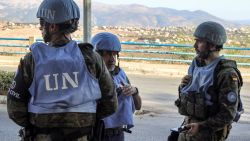 Spanish peacekeepers of the United Nations Interim Force in Lebanon (UNIFIL) coordinate their patrol with the Lebanese Military Police, in Marjayoun in south Lebanon on October 8, 2024. (Photo by AFP) (Photo by -/AFP via Getty Images)