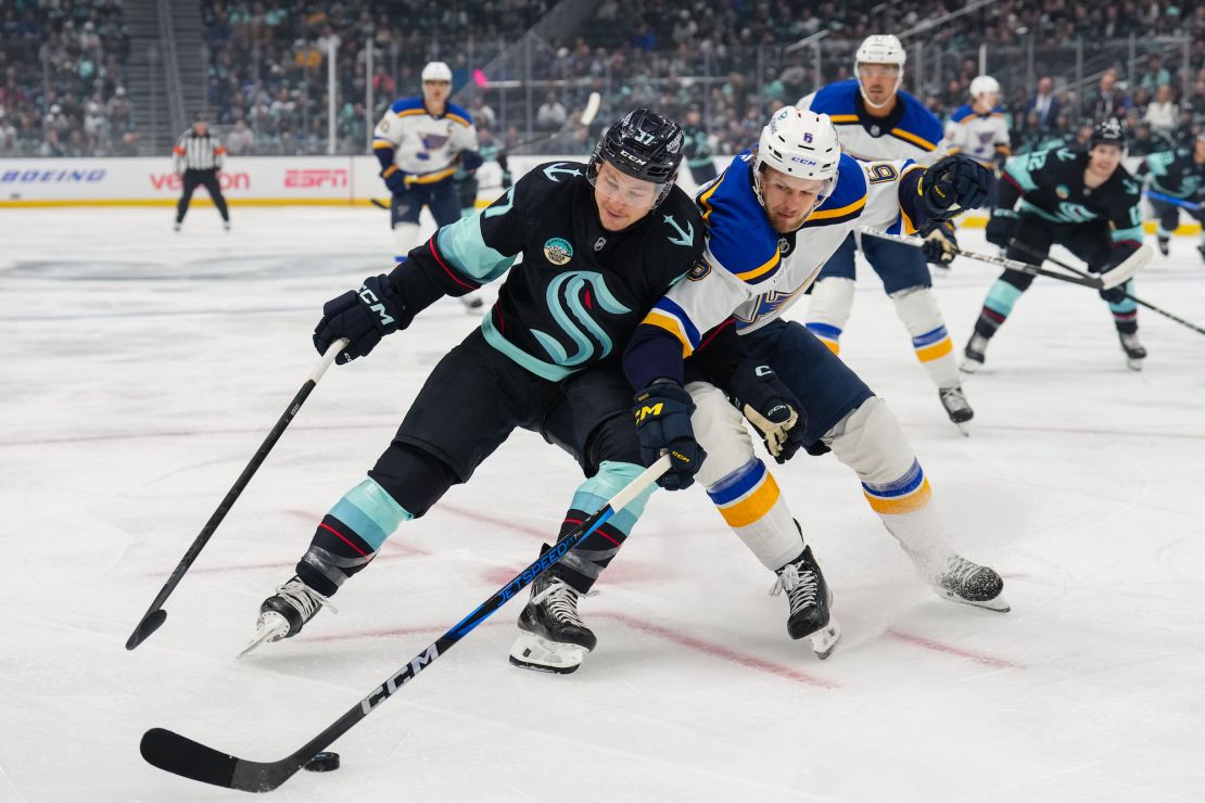 The Seattle Kraken played the St. Louis Blues in their first NHL game of the season.