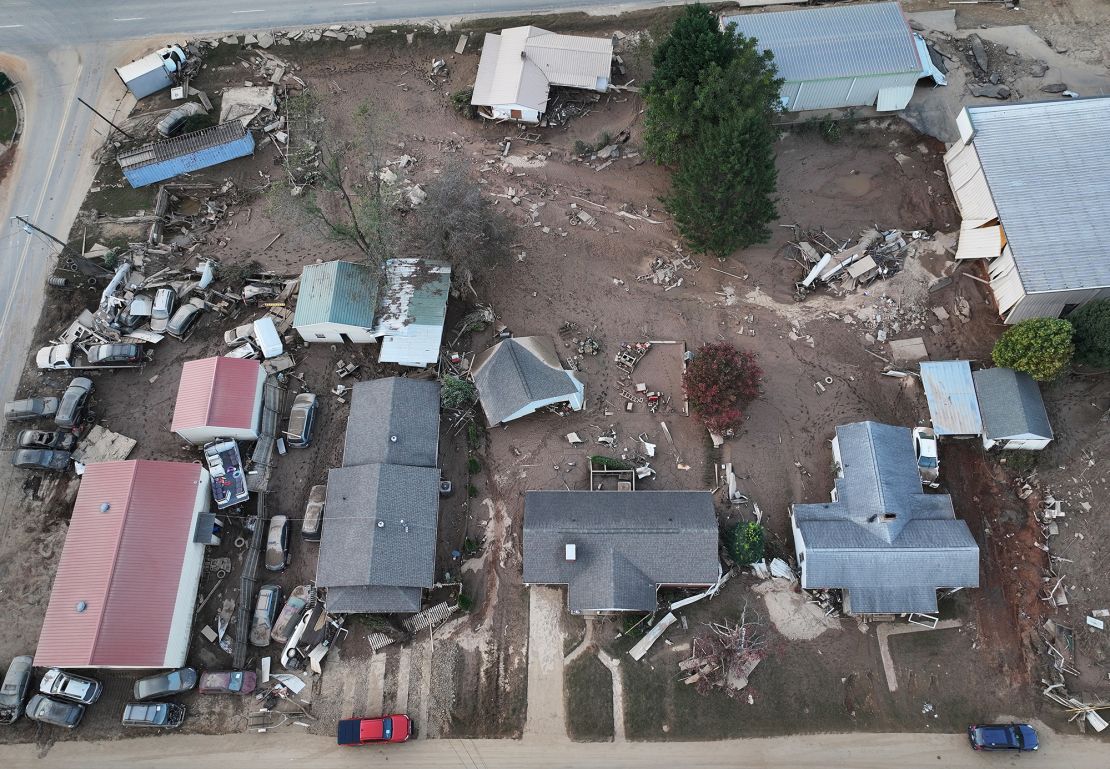 Flood-damaged homes are seen October 4 in Swannanoa, North Carolina.