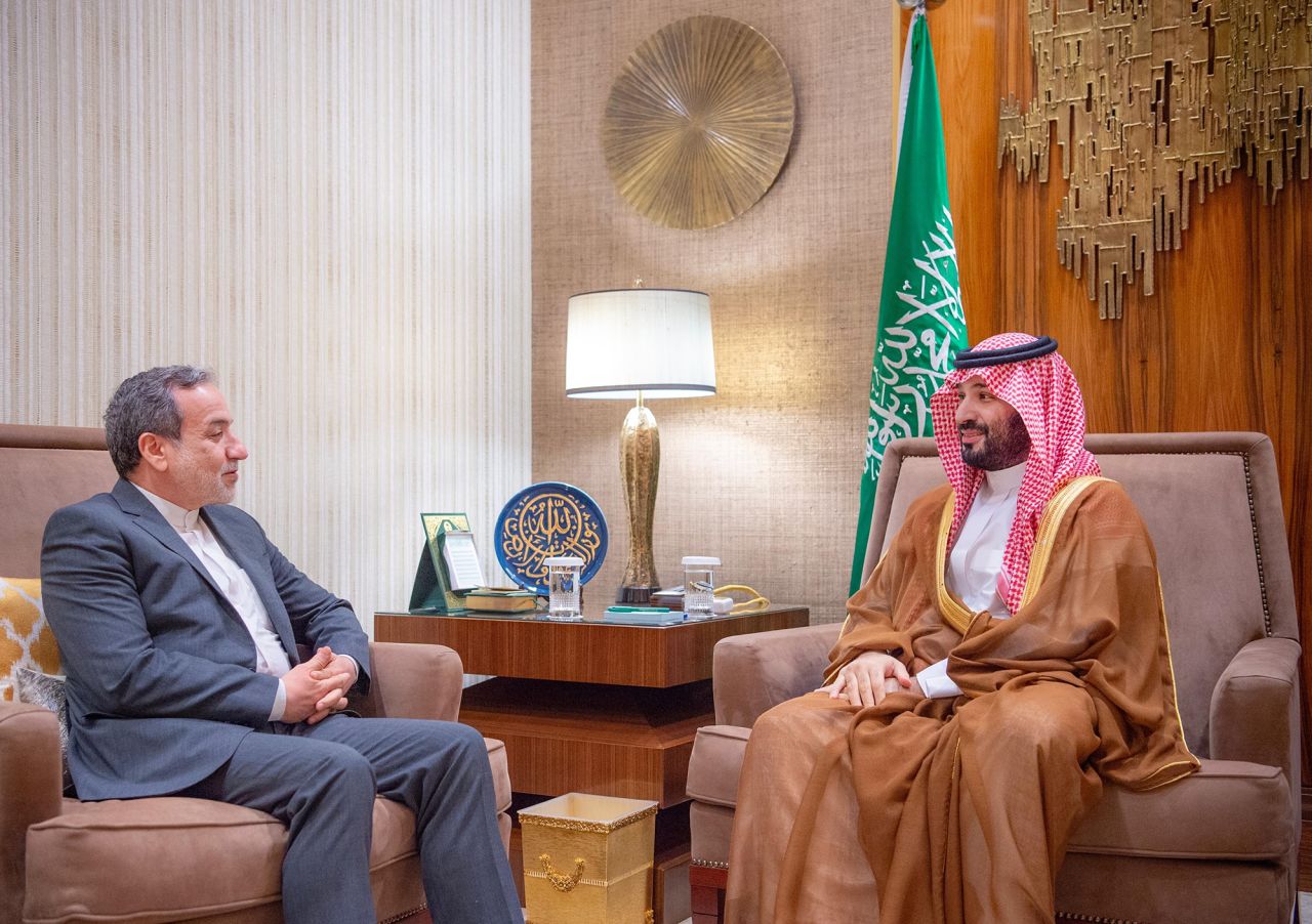 Crown Prince of Saudi Arabia Mohammad bin Salman al-Saud, right, meets Iranian Foreign Minister Abbas Araghchi in Riyadh, Saudi Arabia, on October 9.