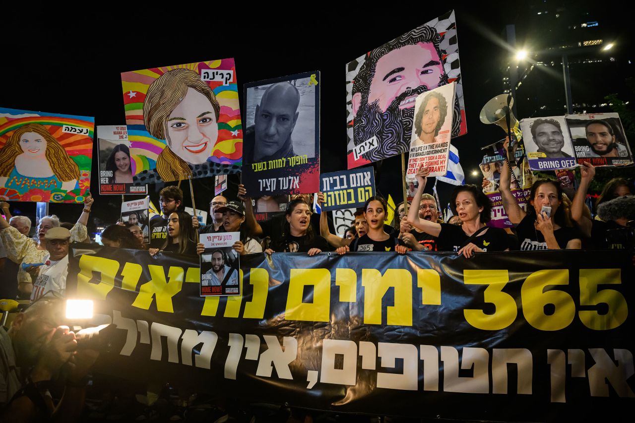 Demonstrators attend a protest Saturday in Tel Aviv, Israel.