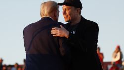 BUTLER, PENNSYLVANIA - OCTOBER 05: Elon Musk embraces Republican presidential nominee, former President Donald Trump during a campaign rally at the Butler Farm Show fairgrounds on October 05, 2024 in Butler, Pennsylvania. This is the first time that Trump has returned to Butler since he was injured during an attempted assassination on July 13.  (Photo by Anna Moneymaker/Getty Images)