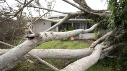 Storm damage at a home in the aftermath of Hurricane Milton on October 10, 2024 in Venice, Florida.