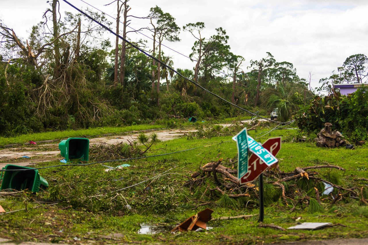 Debris and damage are seen after Hurricane Milton on October 10, in Port St Lucie, Florida.