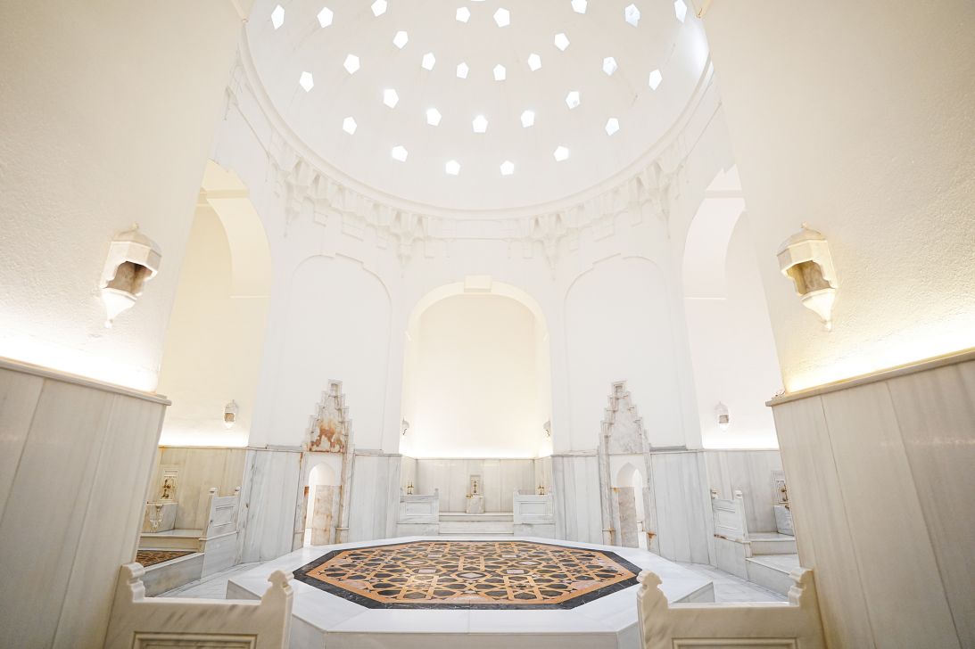 An interior view of Istanbul's Hurrem Sultan Hamam. Turkish baths typically have three main sections.