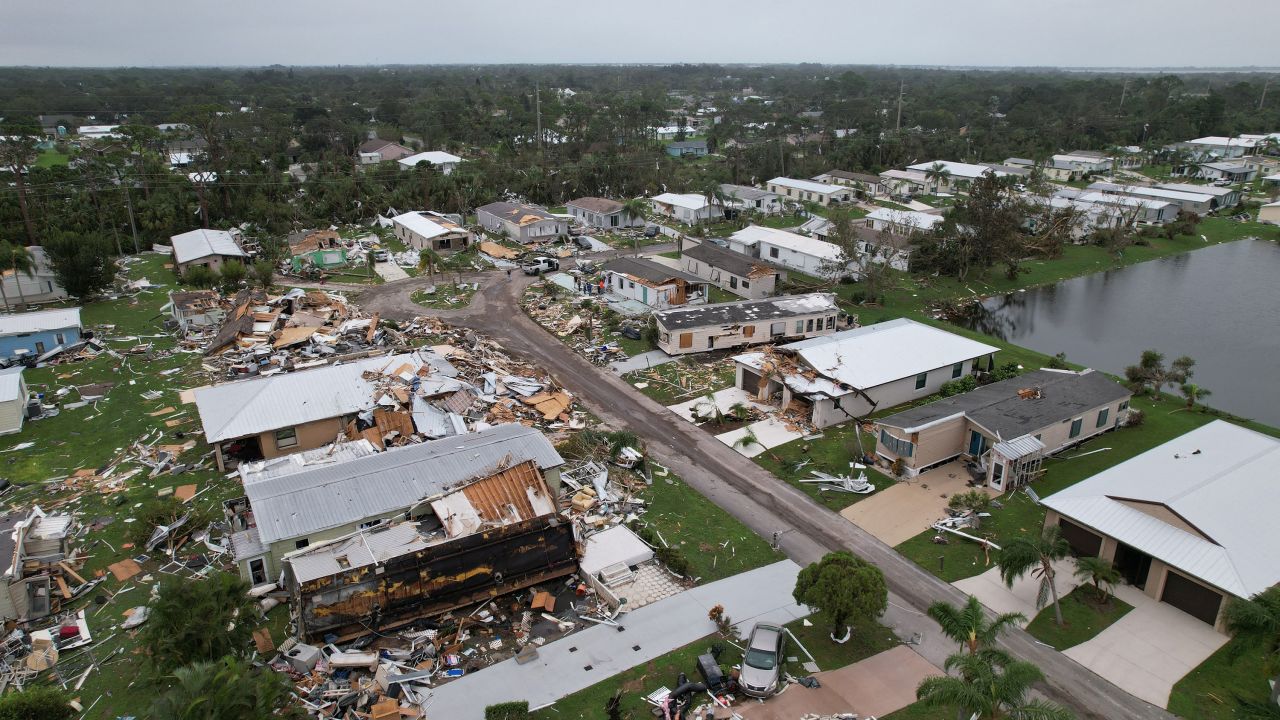 An aerial view shows destruction at the Spanish Lakes subdivision in Fort Pierce, Florida, on Thursday.