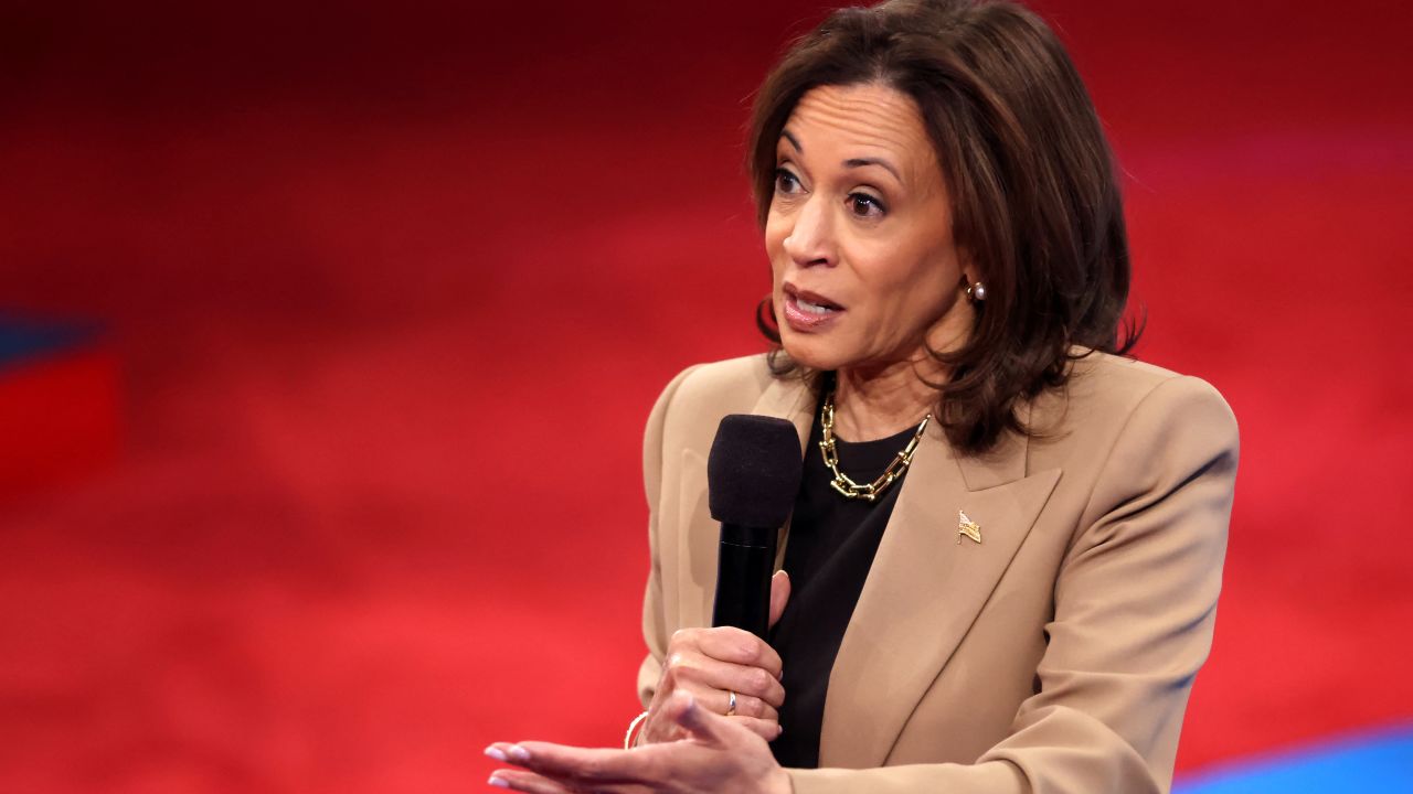 US Vice President and Democratic presidential candidate Kamala Harris speaks during a Town Hall event hosted by Univision at the University of Nevada Las Vegas, in Las Vegas, Nevada, on October 10, 2024. (Photo by RONDA CHURCHILL / AFP) (Photo by RONDA CHURCHILL/AFP via Getty Images)