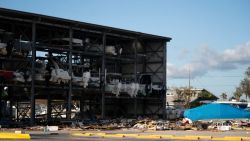 GROVE CITY, FLORIDA - OCTOBER 10: Storm damage at a boat storage facility in the aftermath of Hurricane Milton on October 10, 2024 in Grove City, Florida. Hurricane Milton made landfall as a Category 3 hurricane in the Siesta Key area. (Photo by Sean Rayford/Getty Images)