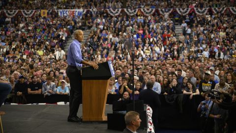 Former President Barack Obama speaks at a campaign event for Vice President Kamala Harris at the University of Pittsburgh on October 10, 2024.