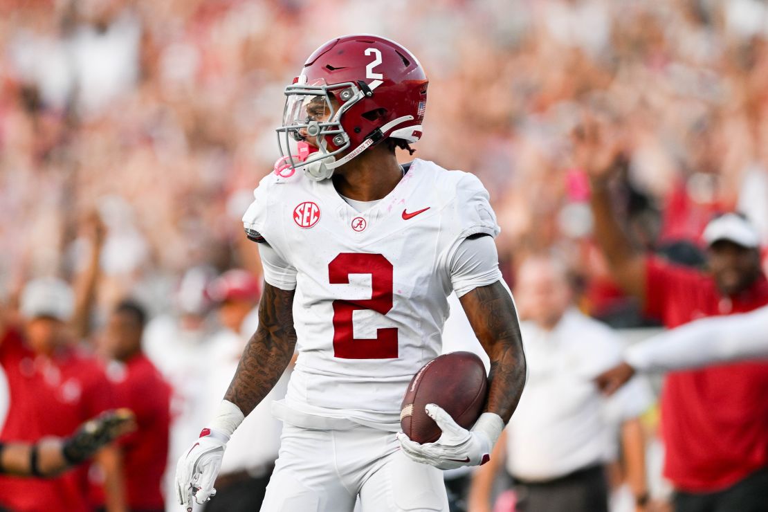 NASHVILLE, TENNESSEE - OCTOBER 5: Ryan Williams #2 of the Alabama Crimson Tide runs the ball against the Vanderbilt Commodores in the second half at FirstBank Stadium on October 5, 2024 in Nashville, Tennessee. (Photo by Carly Mackler/Getty Images)