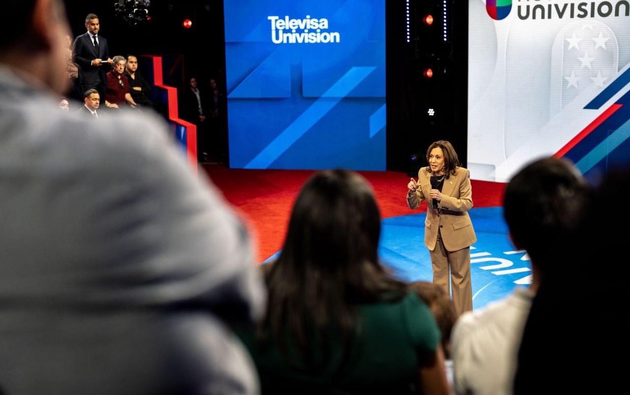 Vice President Kamala Harris takes questions during a Univision Town Hall in Las Vegas on Thursday.