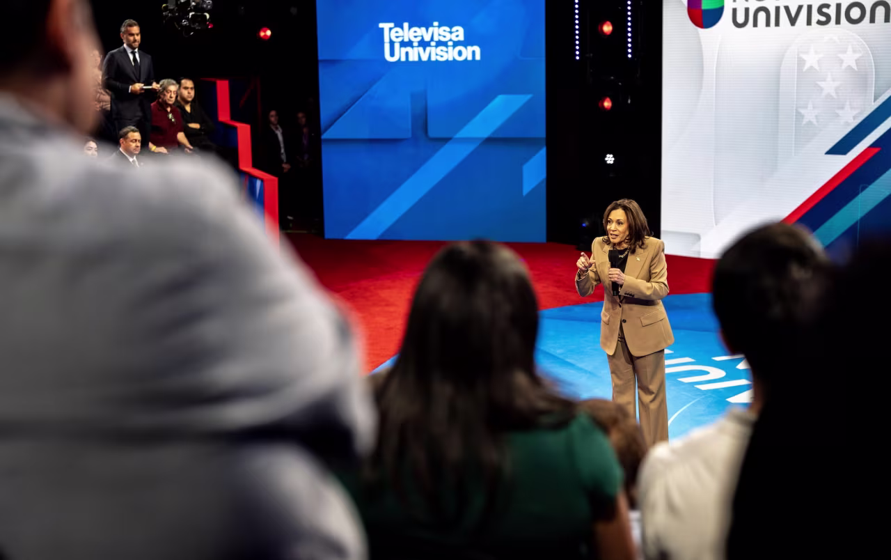 Vice President Kamala Harris takes questions during a Univision Town Hall in Las Vegas on Thursday.
