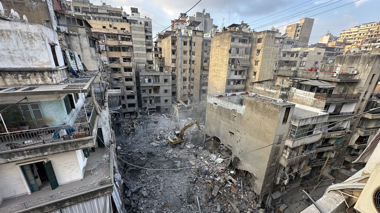 A view of the wreckage of a residential area following the Israeli airstrikes on the neighborhoods of Ras Al Naba'a and Basta Al Fawqa, in Beirut, Lebanon on October 11.