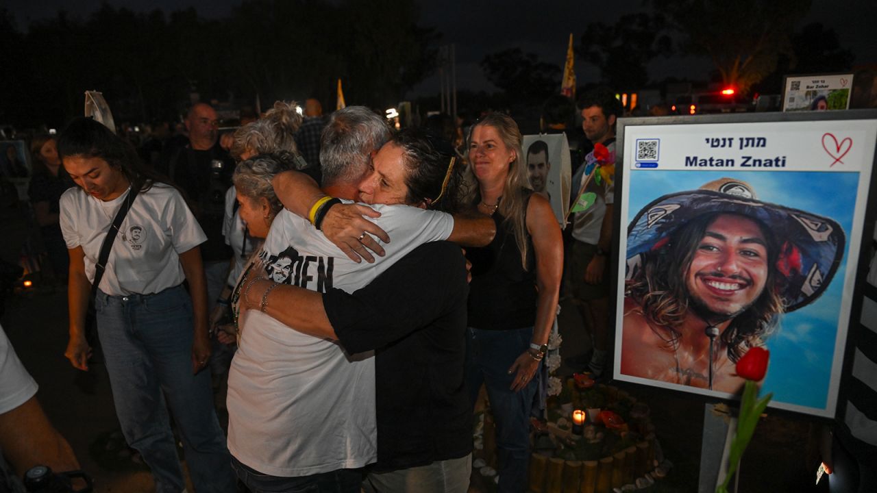 Familja dhe miqtë mblidhen në memorialin e festivalit Nova për të shënuar një përvjetorin e parë që kur Hamasi sulmoi një vit më parë, në Re'im, Izrael më 7 tetor.
