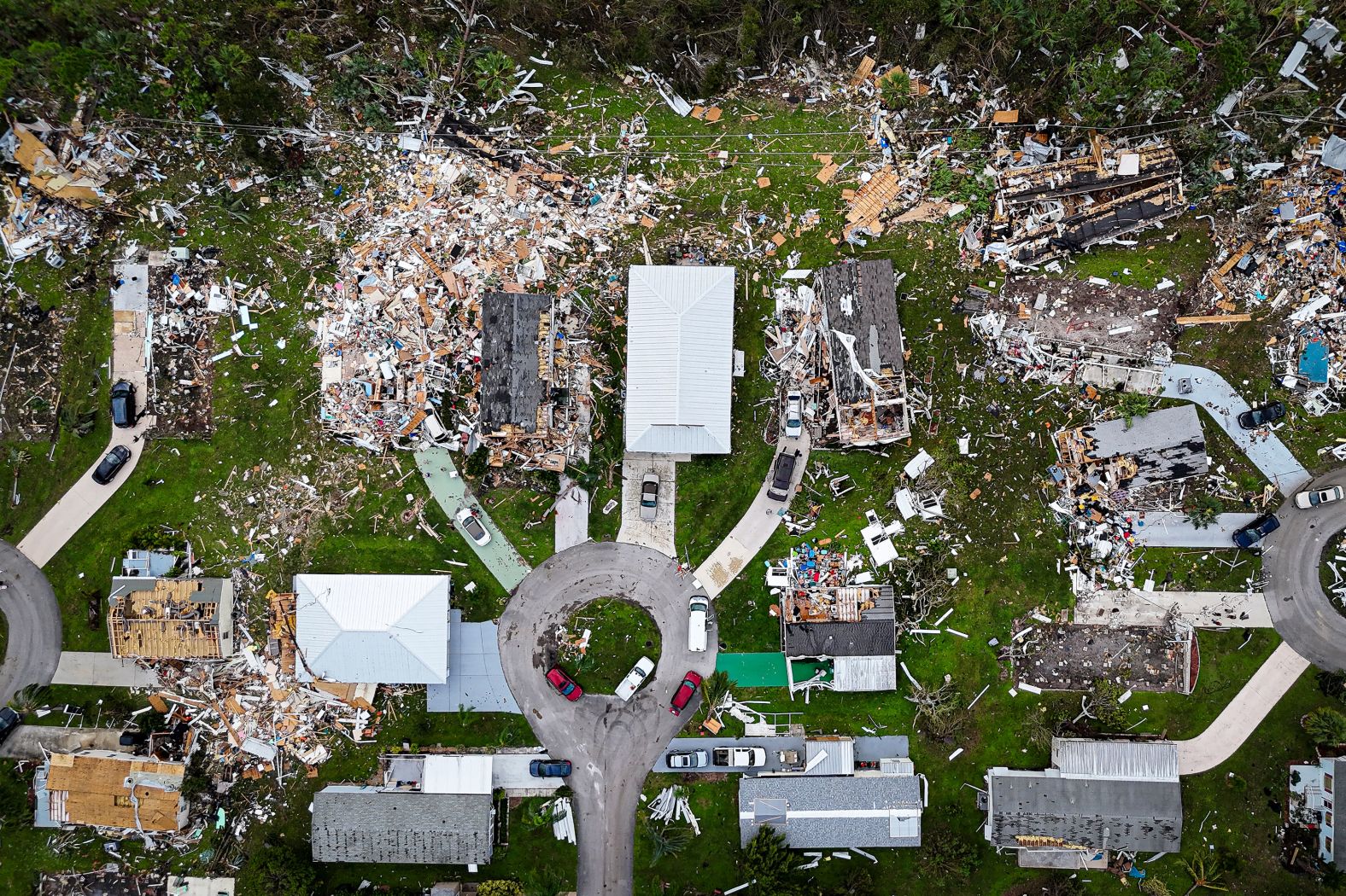 Houses sit destroyed in Port St Lucie, Florida, on Friday after a tornado hit the area and caused severe damage as the hurricane swept through.